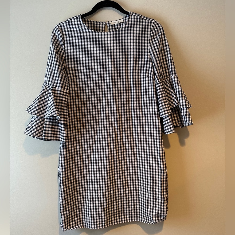 Beach Lunch Lounge Navy Gingham Dress with Bell Sleeves